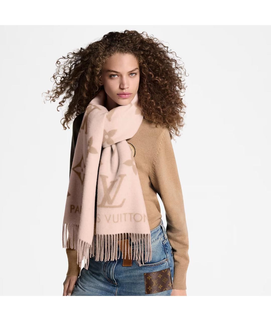 LOUIS VUITTON Розовый кашемировый шарф, фото 4