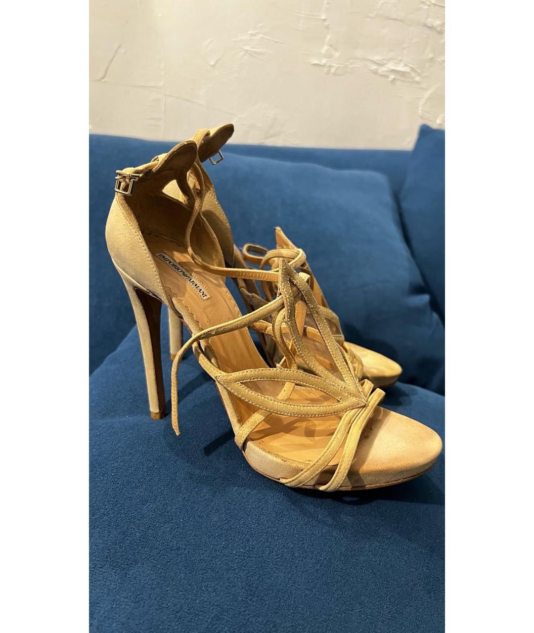 EMPORIO ARMANI Бежевые замшевые босоножки, фото 8