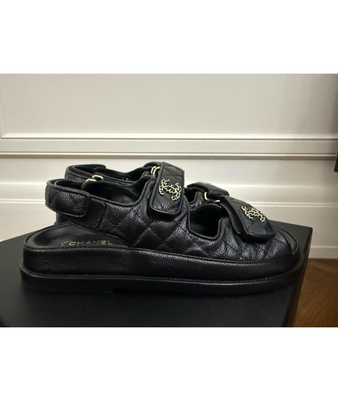 CHANEL Черные кожаные сандалии, фото 9