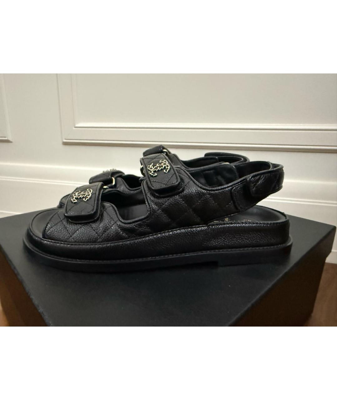 CHANEL Черные кожаные сандалии, фото 8