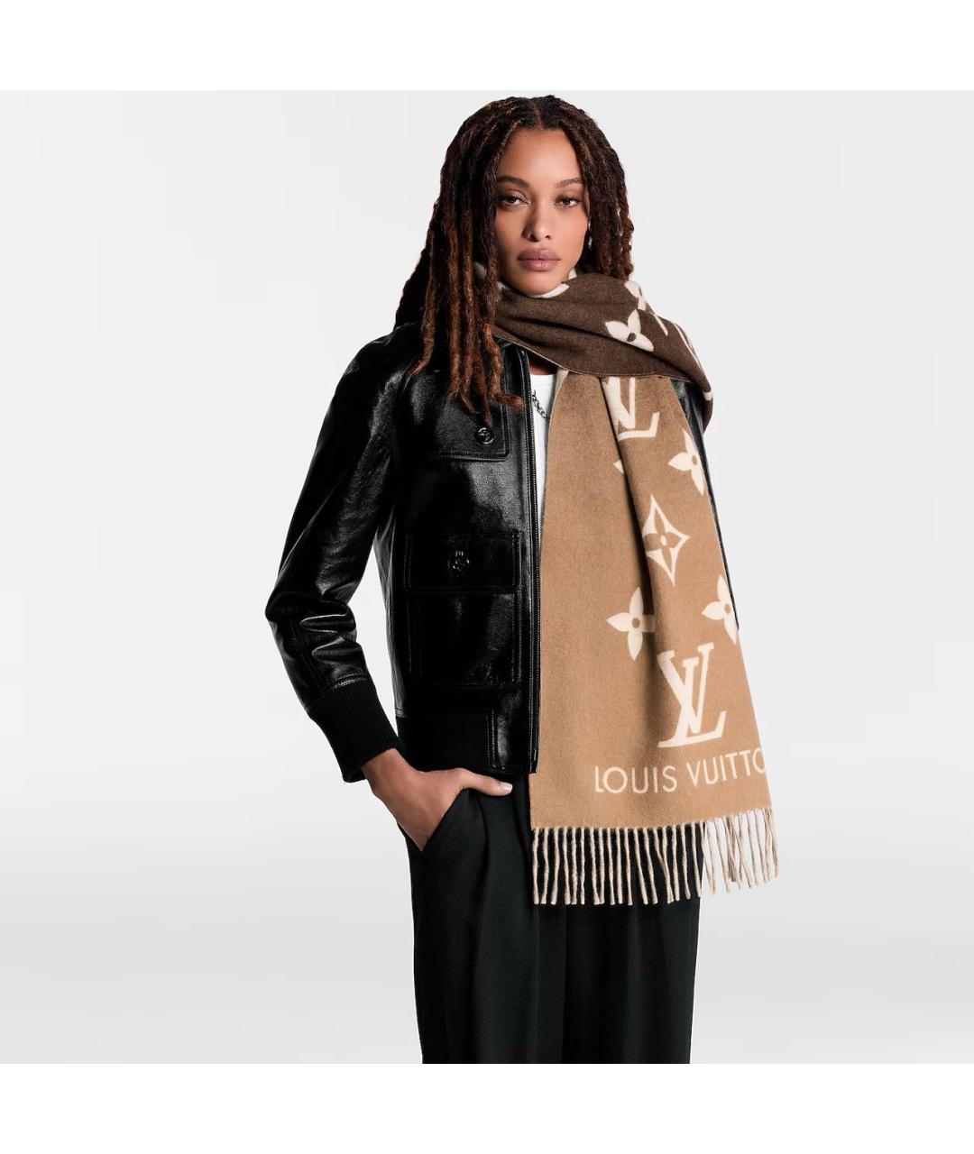 LOUIS VUITTON Коричневый кашемировый шарф, фото 4