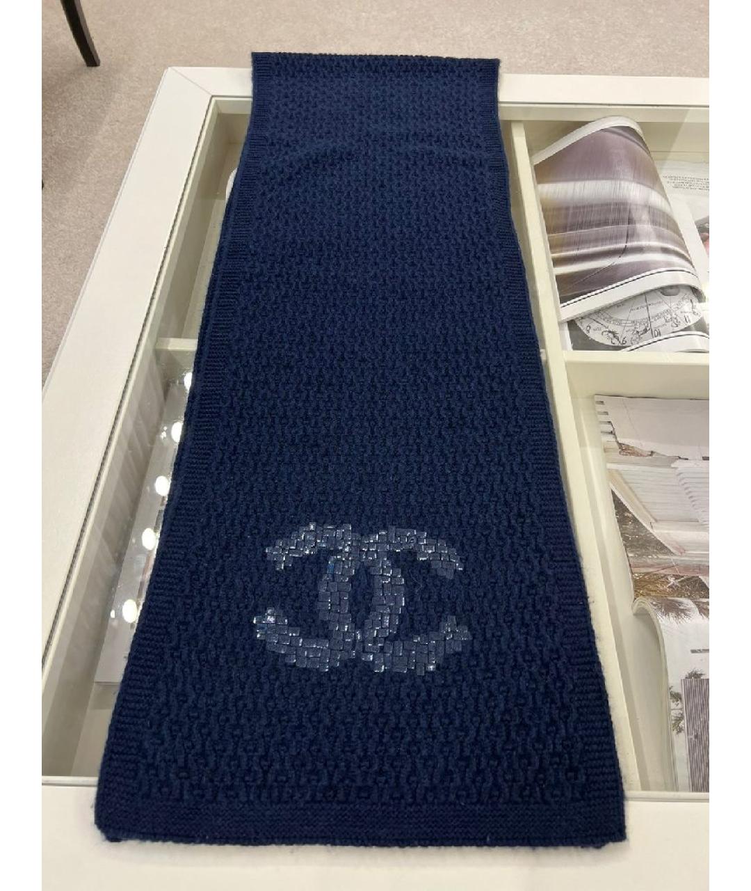 CHANEL Темно-синий кашемировый шарф, фото 2