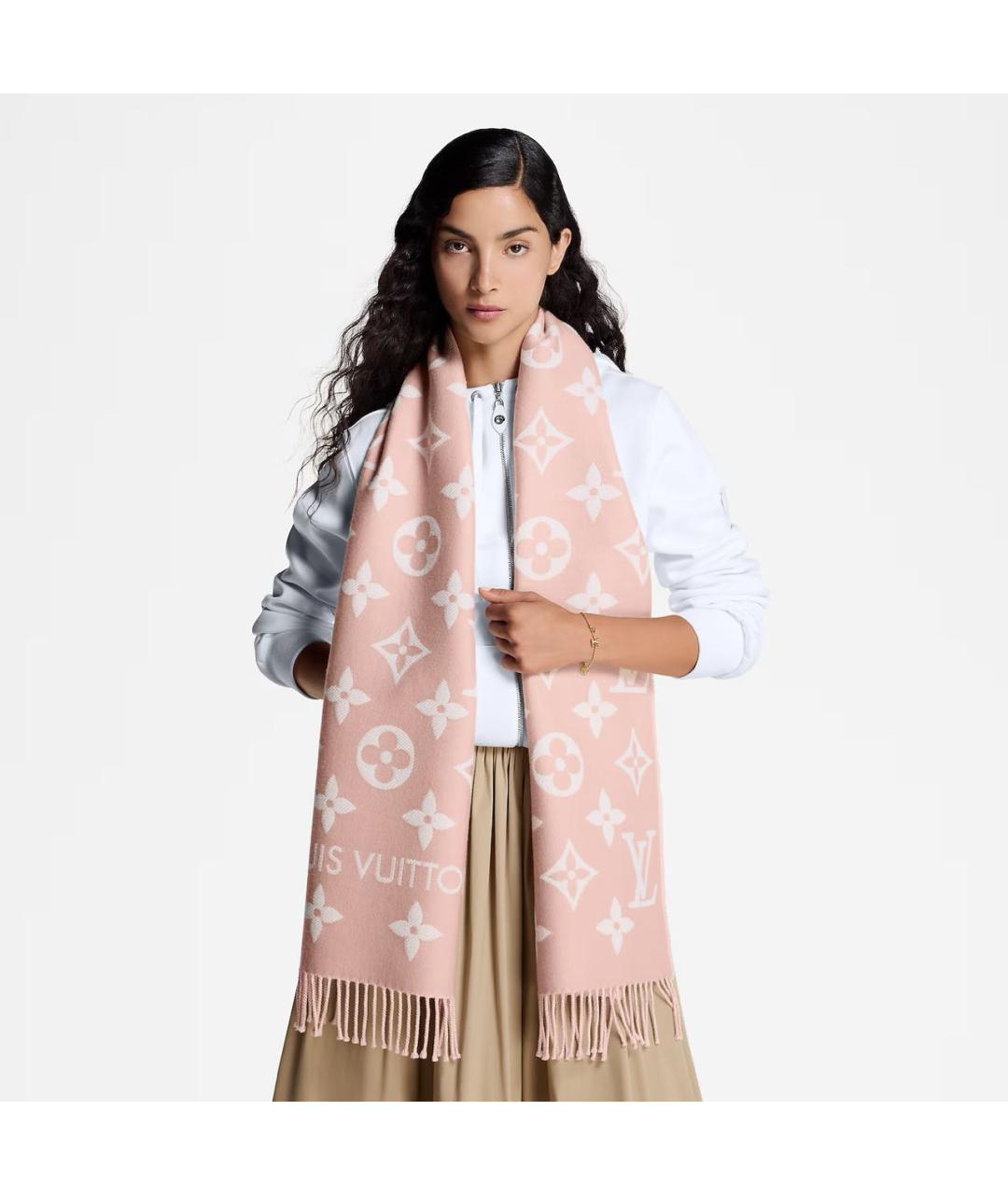LOUIS VUITTON Розовый шерстяной шарф, фото 4
