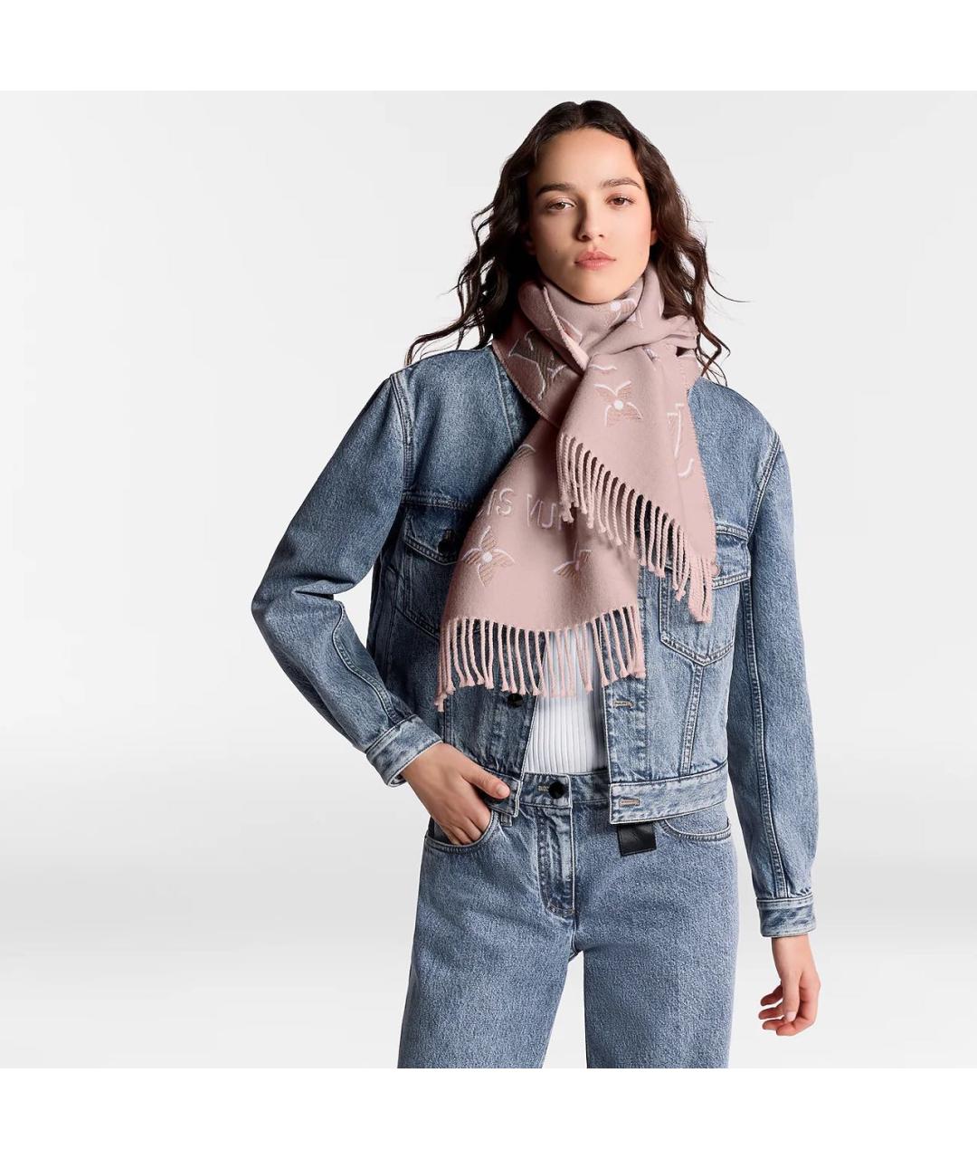 LOUIS VUITTON Розовый шерстяной шарф, фото 4