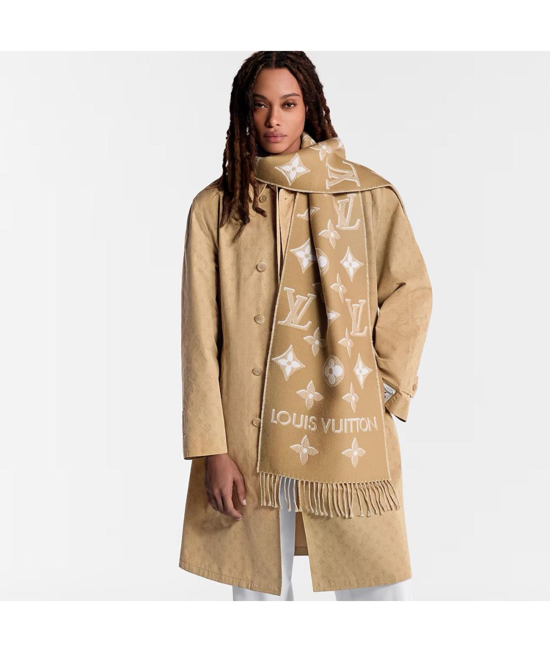 LOUIS VUITTON Бежевый шерстяной шарф, фото 4