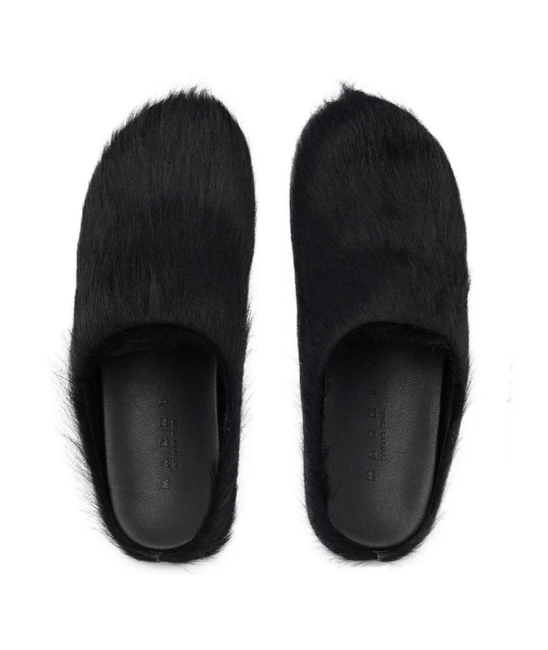 MARNI Черные кожаные шлепанцы, фото 3