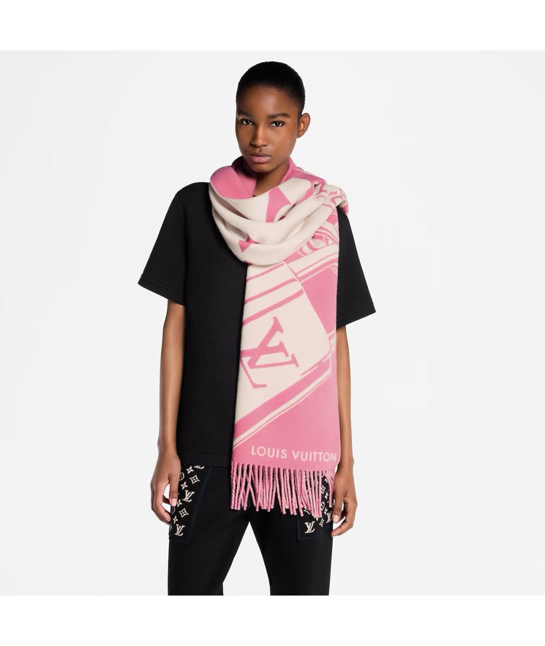 LOUIS VUITTON Розовый шерстяной шарф, фото 5