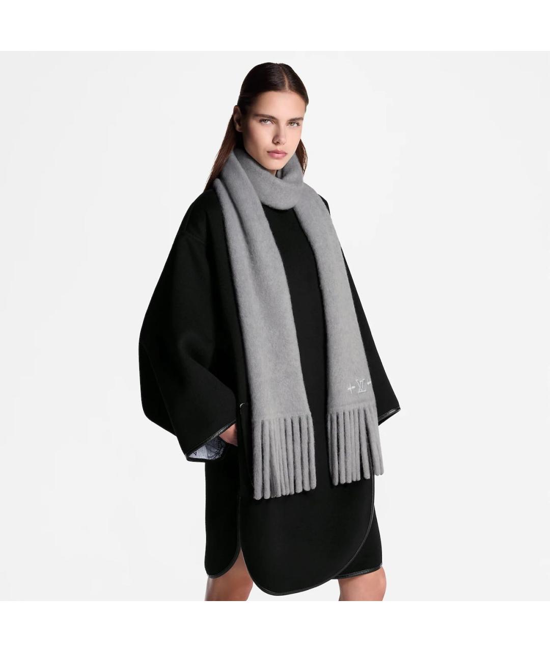 LOUIS VUITTON Серый шерстяной шарф, фото 4