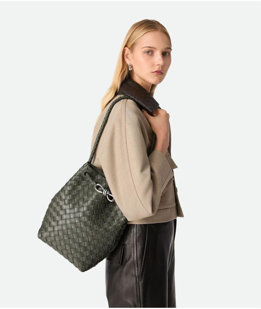 BOTTEGA VENETA Зеленая кожаная сумка через плечо, фото 2