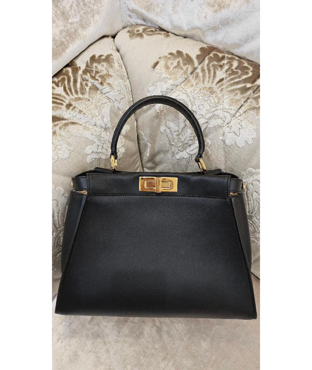 FENDI Черная кожаная сумка с короткими ручками, фото 6