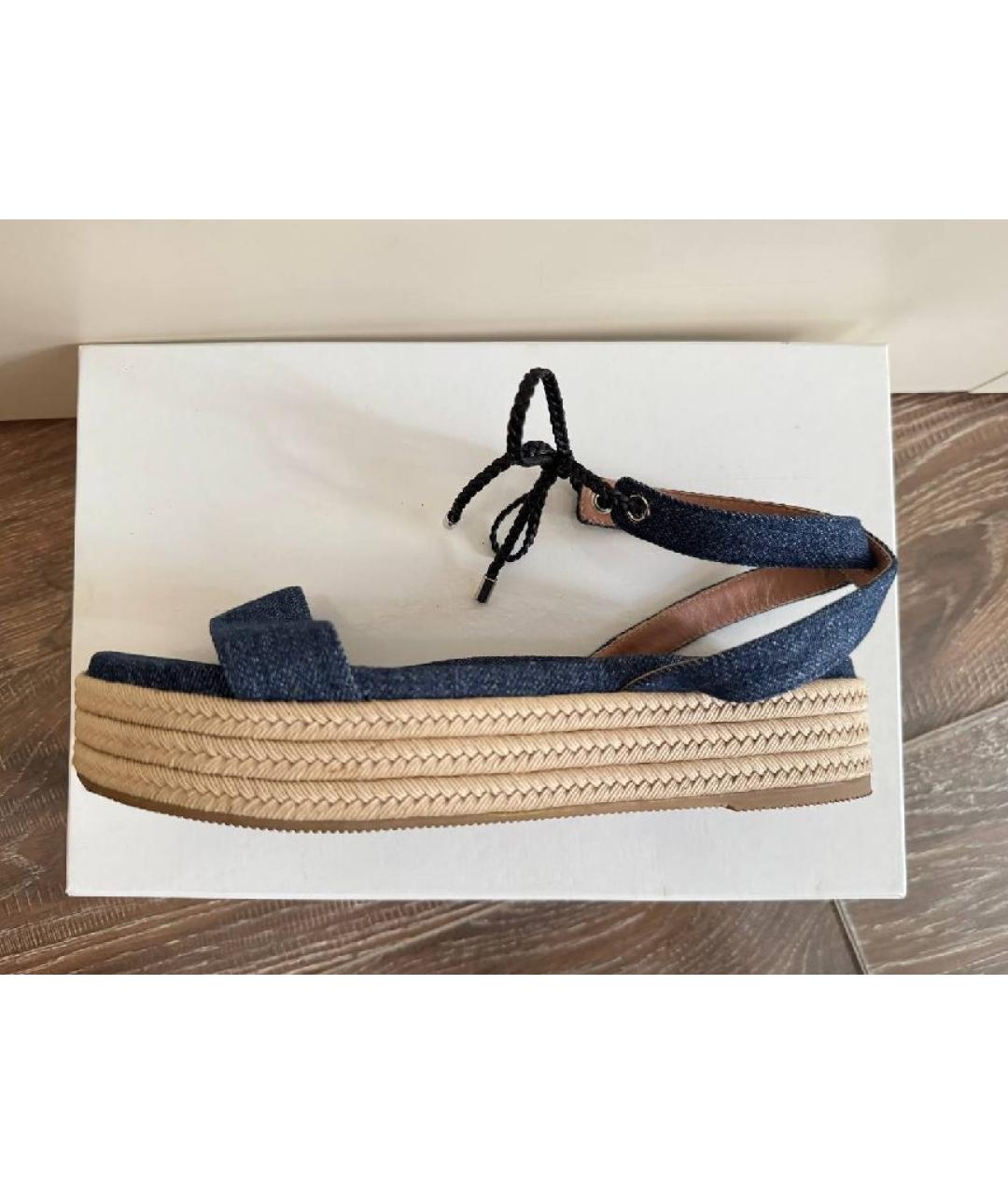 HUGO BOSS Темно-синие текстильные босоножки, фото 7