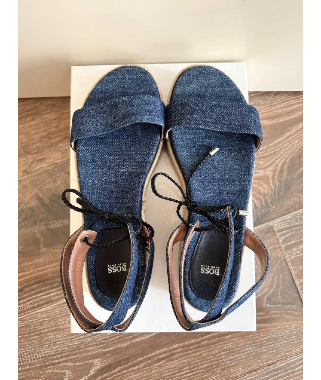 HUGO BOSS Темно-синие текстильные босоножки, фото 3