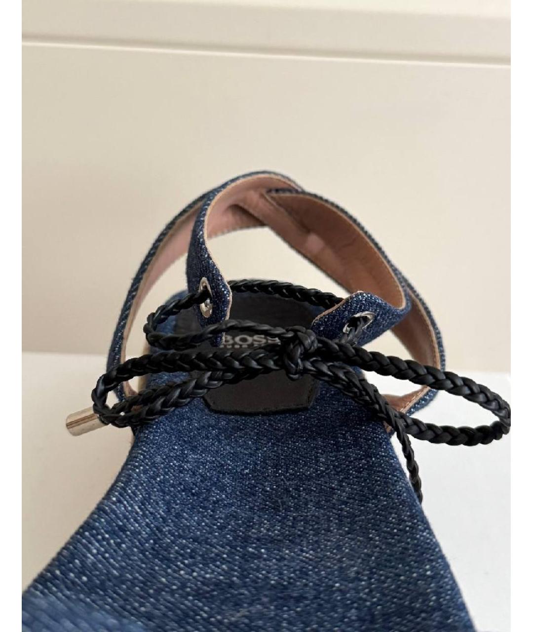 HUGO BOSS Темно-синие текстильные босоножки, фото 6