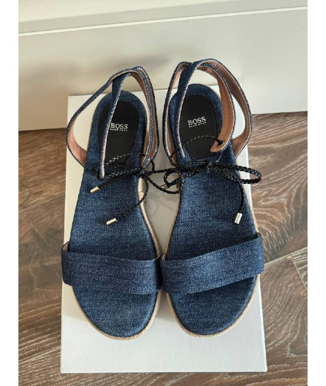 HUGO BOSS Темно-синие текстильные босоножки, фото 2