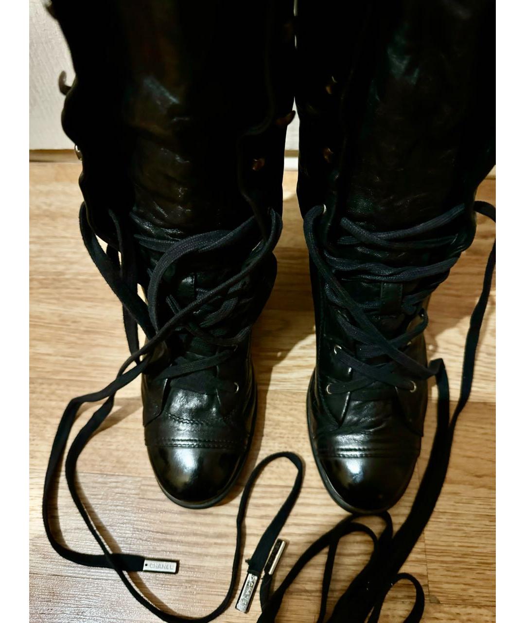 CHANEL Черные кожаные сапоги, фото 3