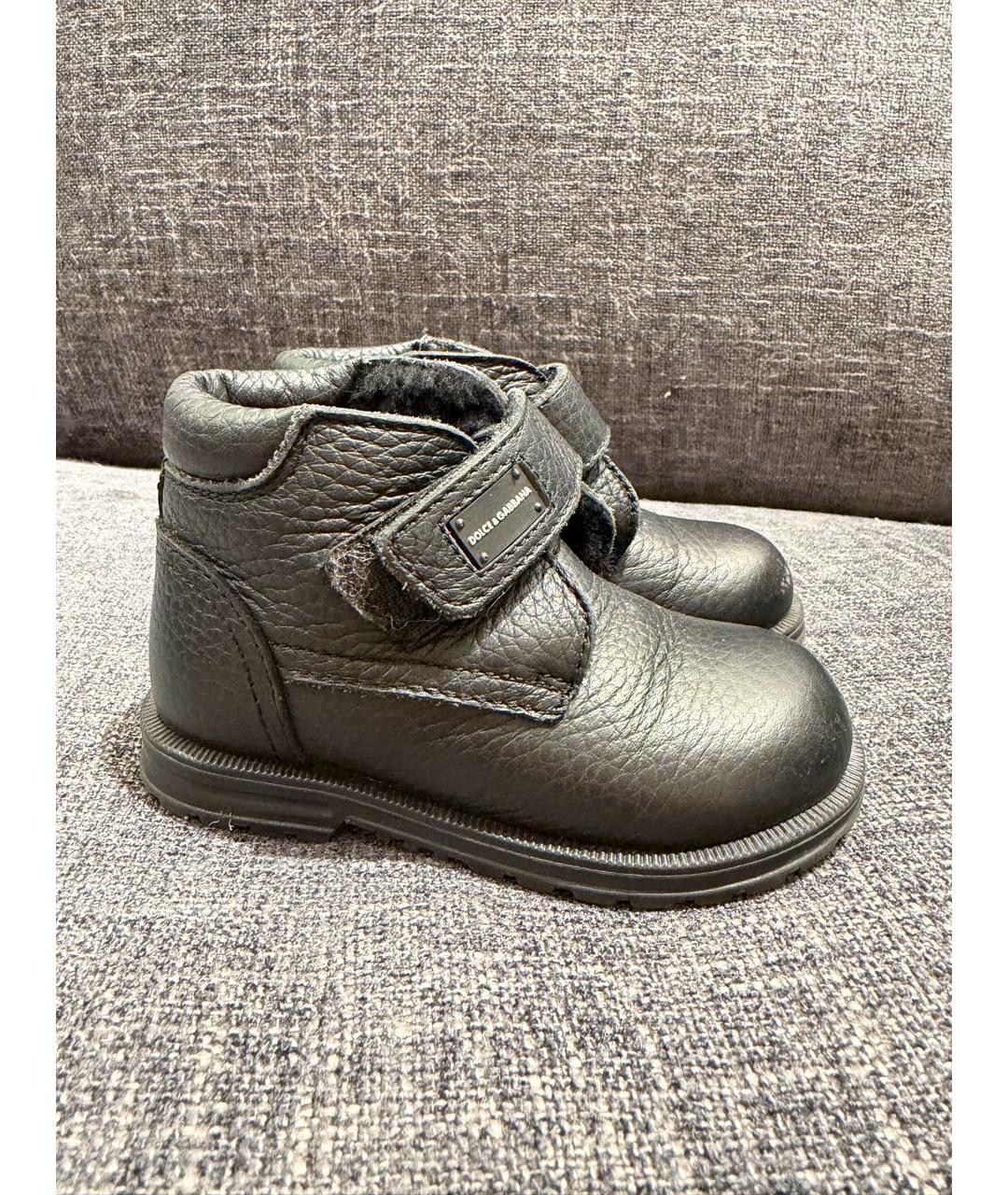 DOLCE & GABBANA KIDS Черные кожаные ботинки, фото 3