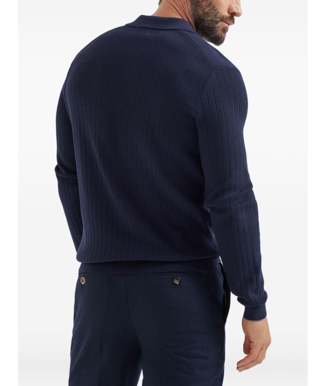 BRUNELLO CUCINELLI Синее хлопковое поло с длинным рукавом, фото 6