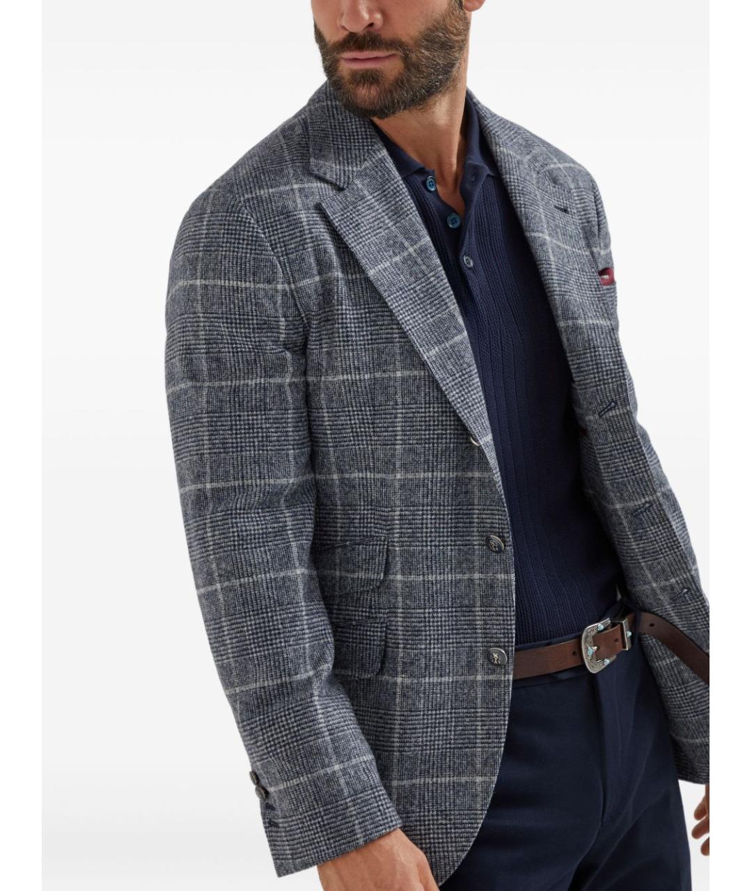 BRUNELLO CUCINELLI Синее хлопковое поло с длинным рукавом, фото 4