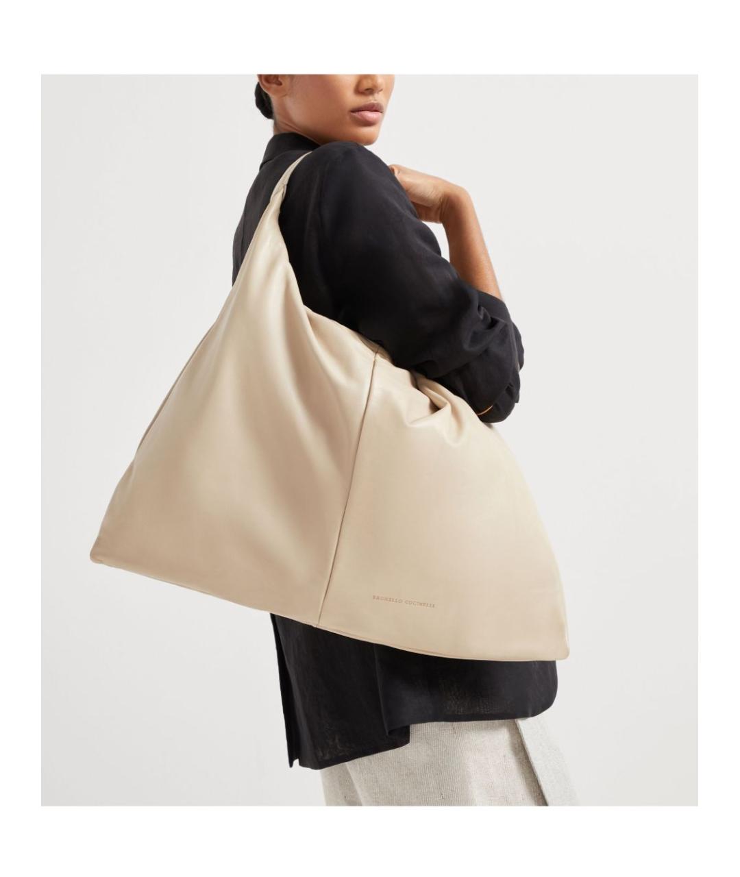 BRUNELLO CUCINELLI Бежевая кожаная сумка через плечо, фото 2