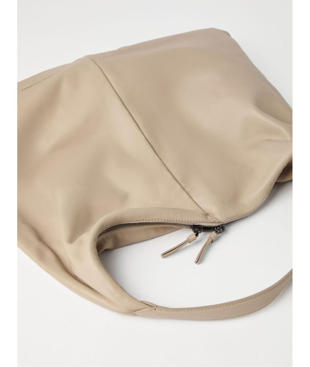 BRUNELLO CUCINELLI Бежевая кожаная сумка через плечо, фото 6