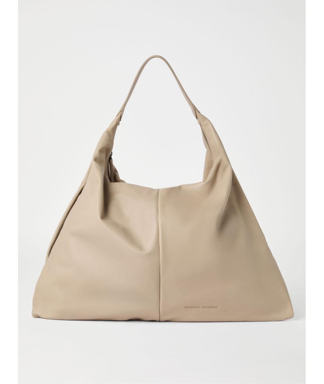 BRUNELLO CUCINELLI Бежевая кожаная сумка через плечо, фото 4