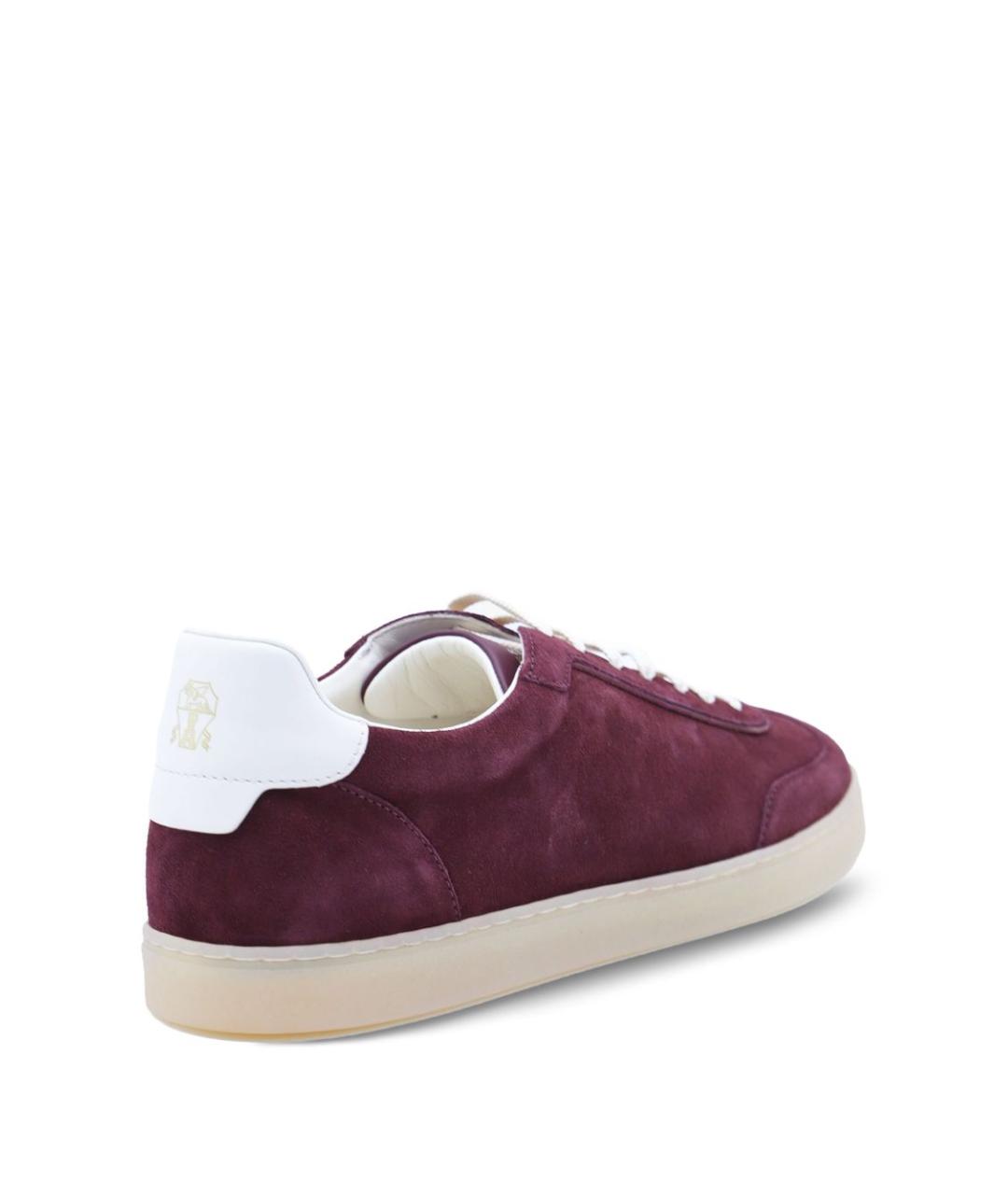 BRUNELLO CUCINELLI Бордовые замшевые низкие кроссовки / кеды, фото 4