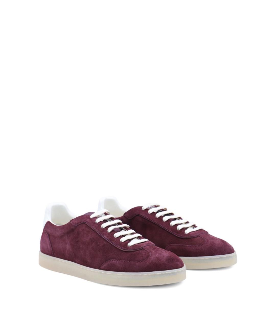 BRUNELLO CUCINELLI Бордовые замшевые низкие кроссовки / кеды, фото 2