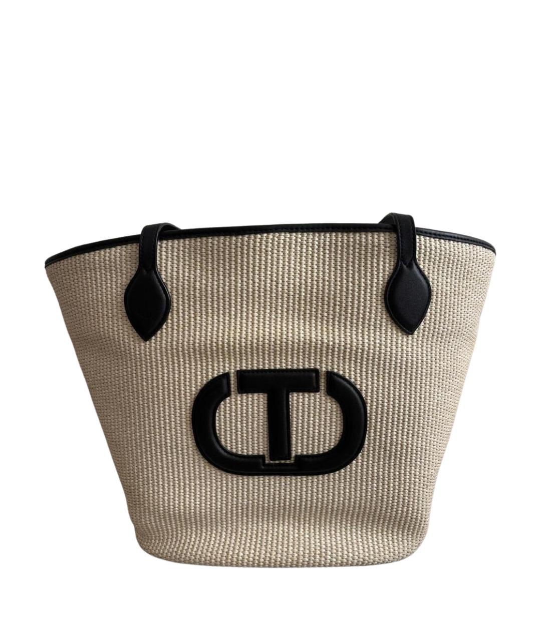 TWIN-SET Бежевая хлопковая сумка через плечо, фото 1