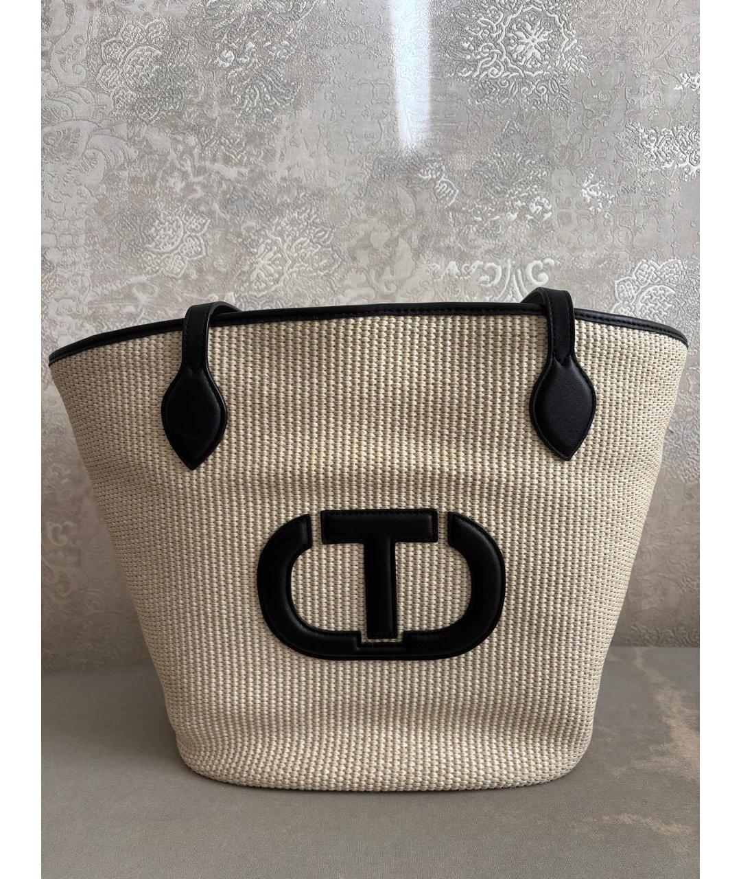 TWIN-SET Бежевая хлопковая сумка через плечо, фото 5