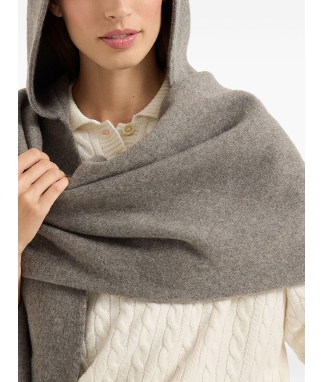 BRUNELLO CUCINELLI Серый шерстяной шарф, фото 2