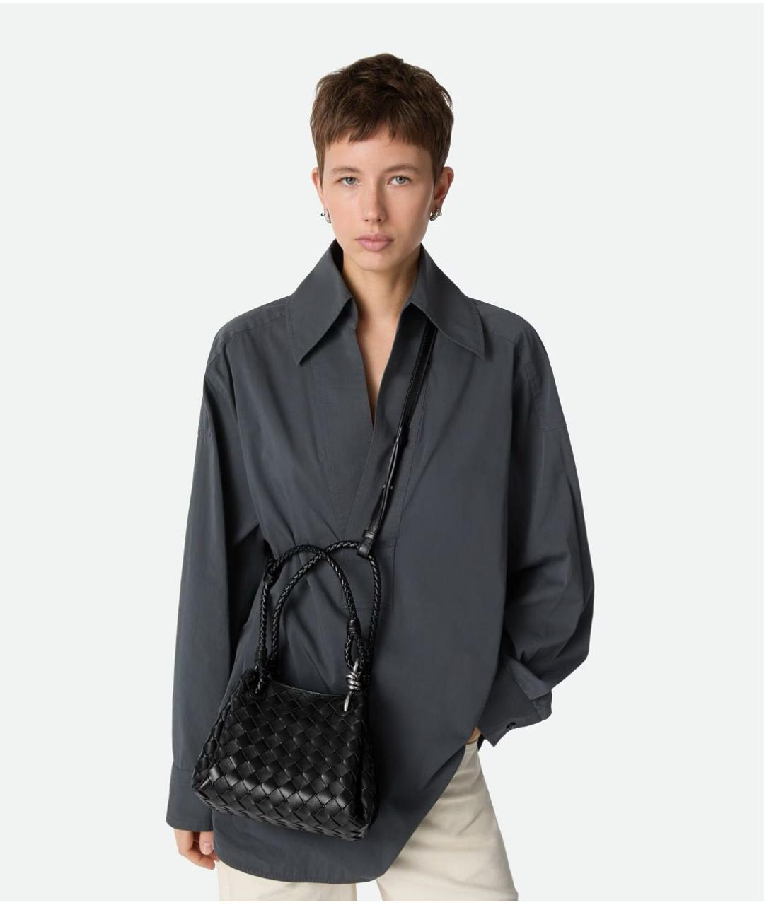 BOTTEGA VENETA Черная кожаная сумка через плечо, фото 2