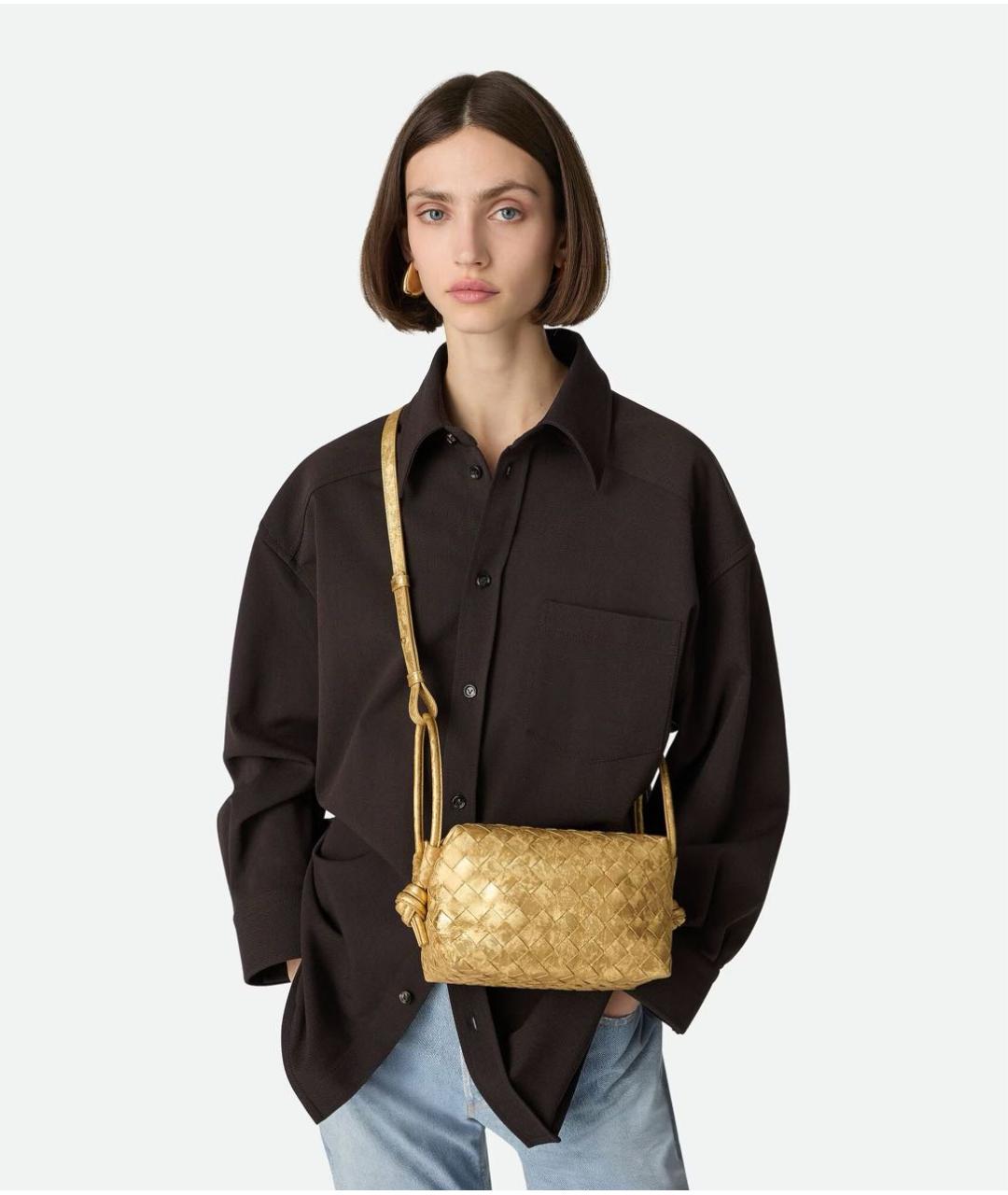 BOTTEGA VENETA Золотая кожаная сумка через плечо, фото 2