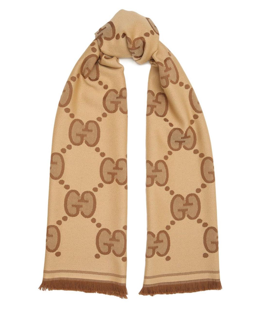 GUCCI Коричневый шерстяной шарф, фото 1