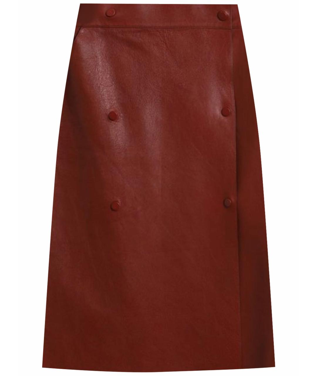 LORO PIANA Красная кожаная юбка миди, фото 1