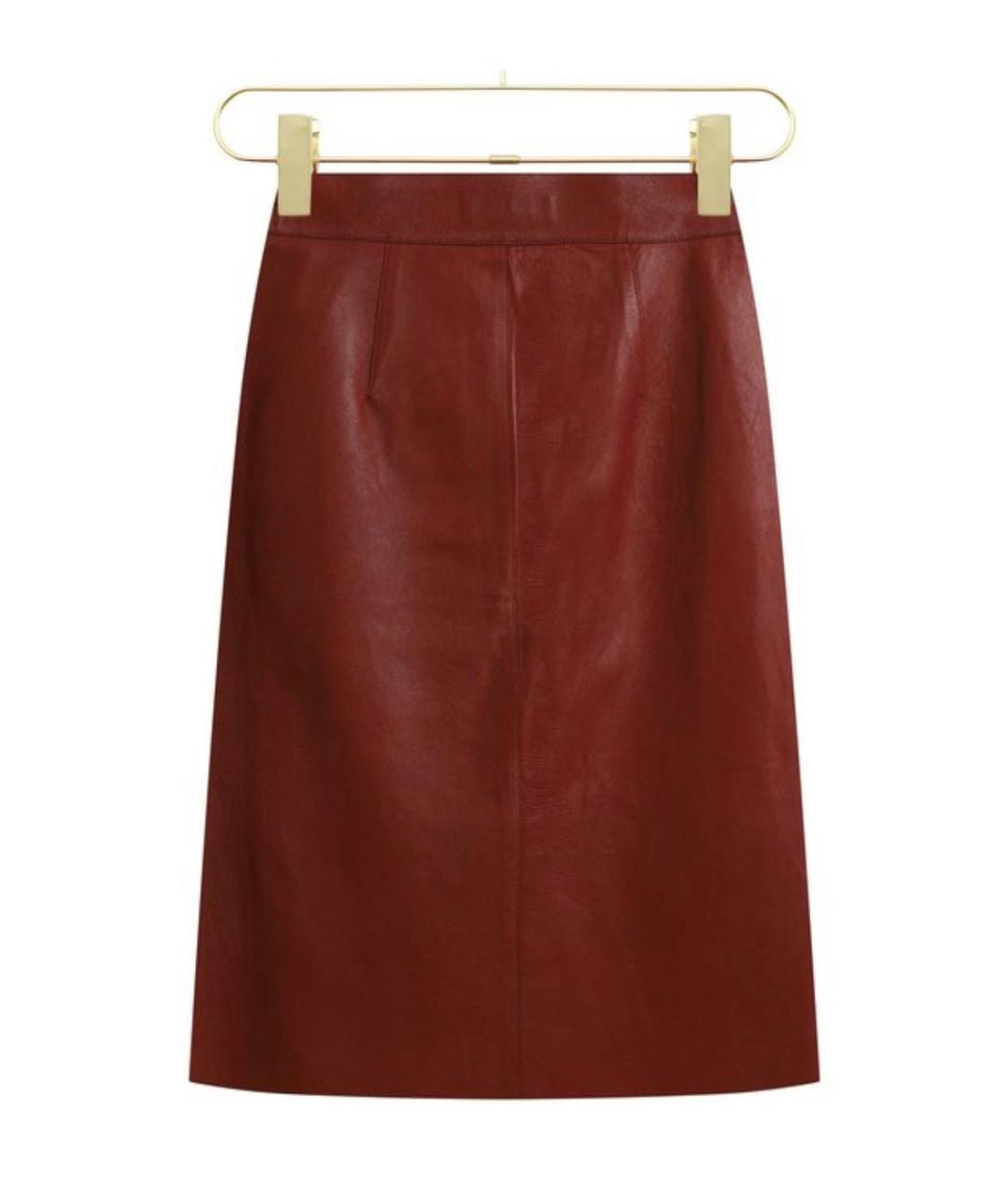 LORO PIANA Красная кожаная юбка миди, фото 2