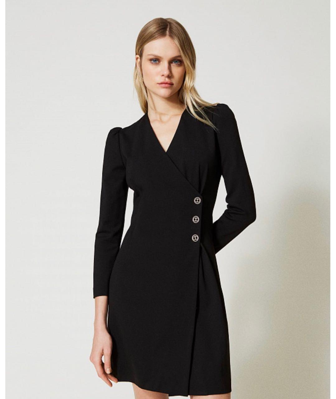 TWIN-SET Черное вискозное коктейльное платье, фото 2