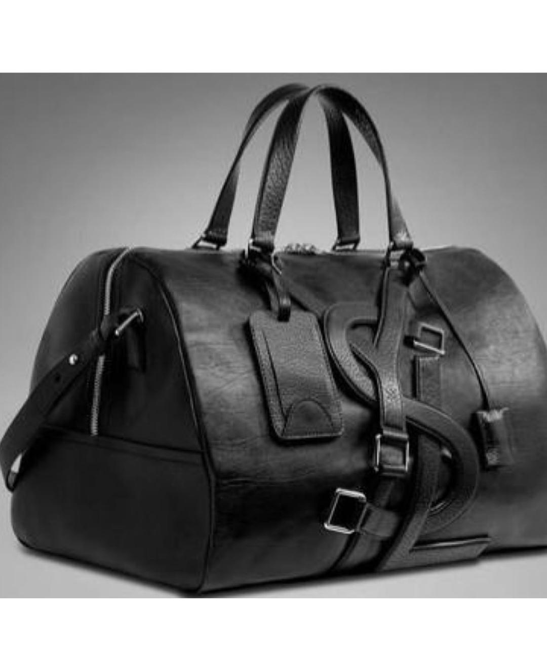 SAINT LAURENT Черная кожаная дорожная/спортивная сумка, фото 2