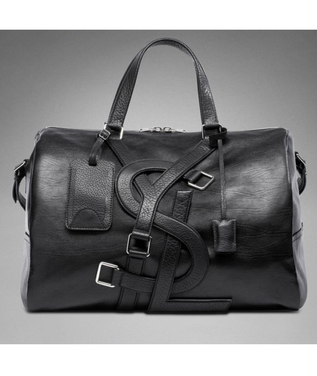 SAINT LAURENT Черная кожаная дорожная/спортивная сумка, фото 3