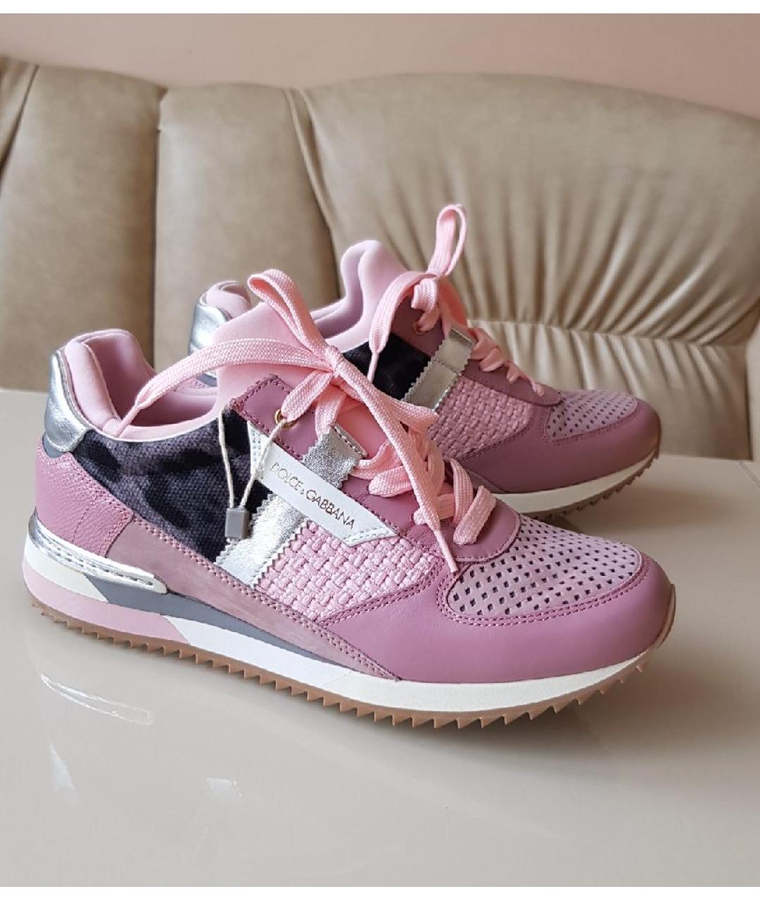 DOLCE&GABBANA Розовые кожаные кроссовки, фото 5