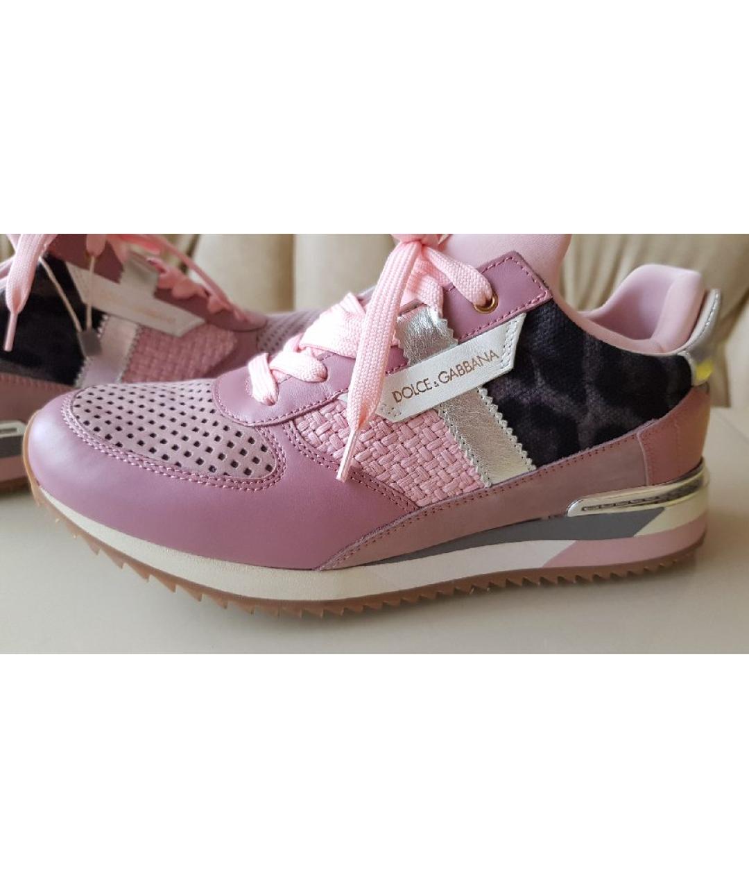 DOLCE&GABBANA Розовые кожаные кроссовки, фото 9