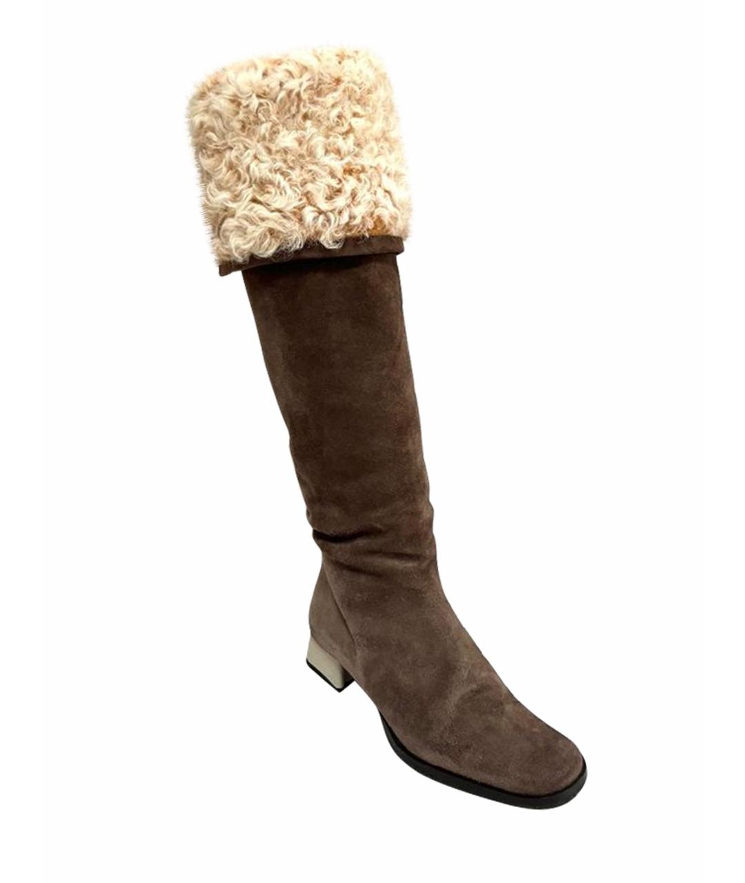 CHANEL Коричневые замшевые сапоги, фото 1