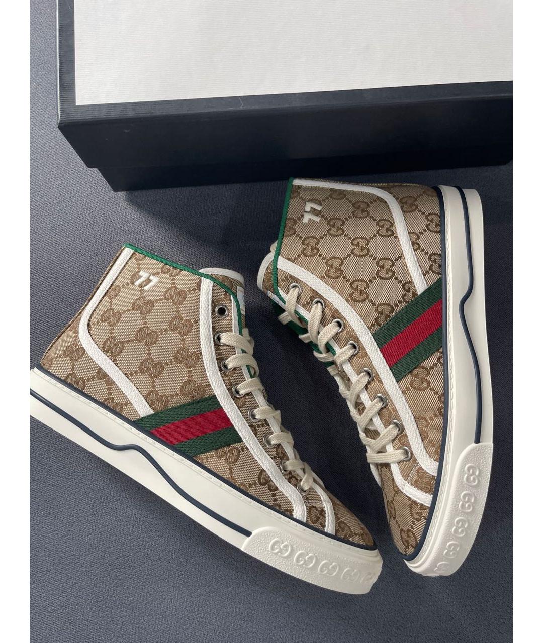 GUCCI Коричневые текстильные кеды, фото 7