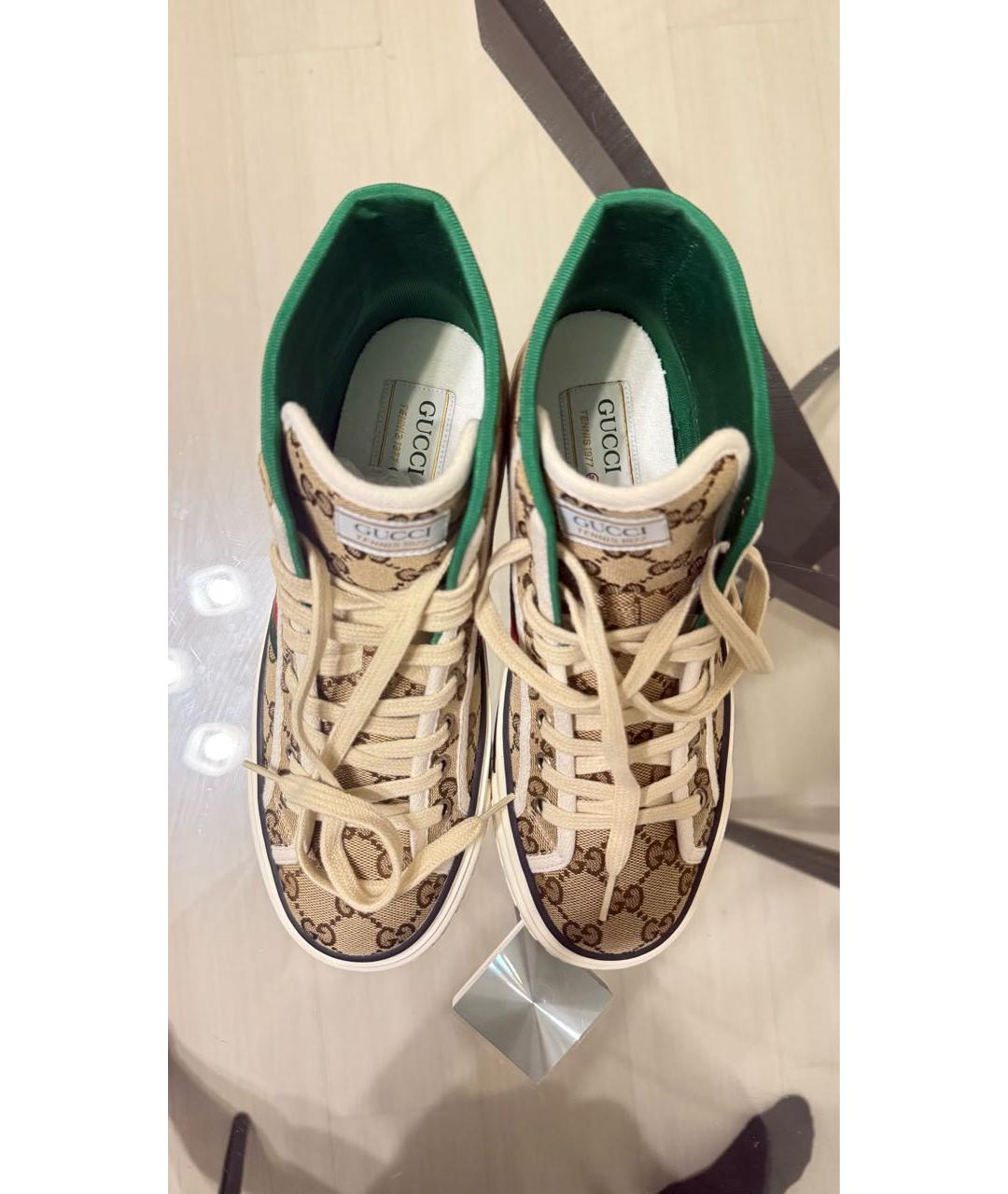 GUCCI Коричневые текстильные кеды, фото 3