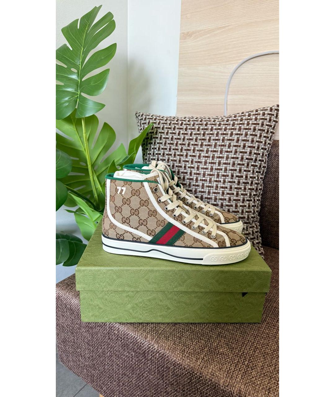 GUCCI Коричневые текстильные кеды, фото 2