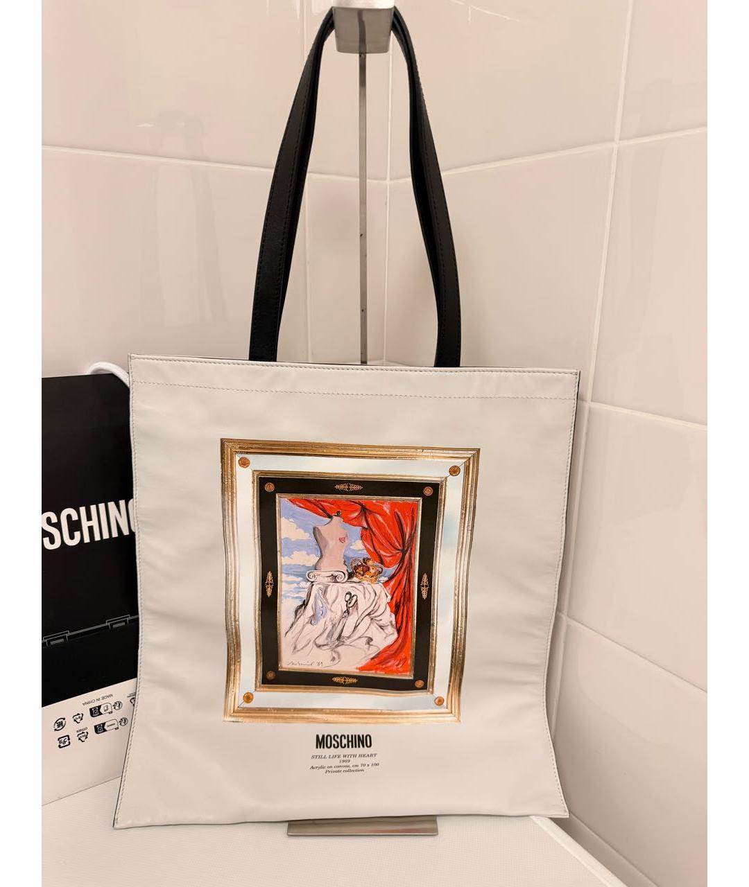 MOSCHINO Белая кожаная сумка через плечо, фото 3