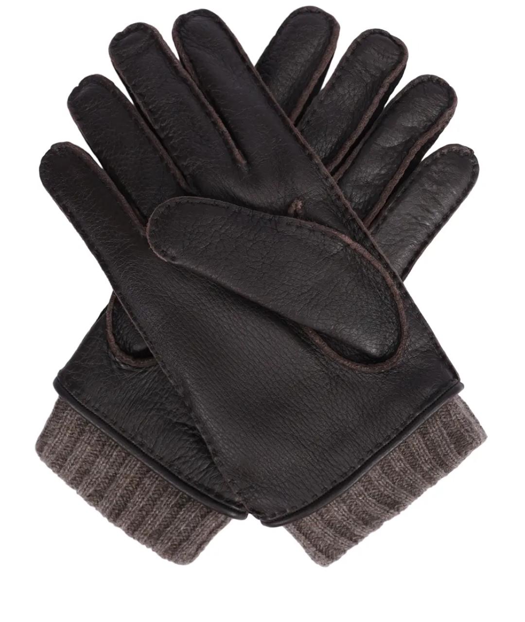 AGNONA Коричневые кожаные перчатки, фото 1