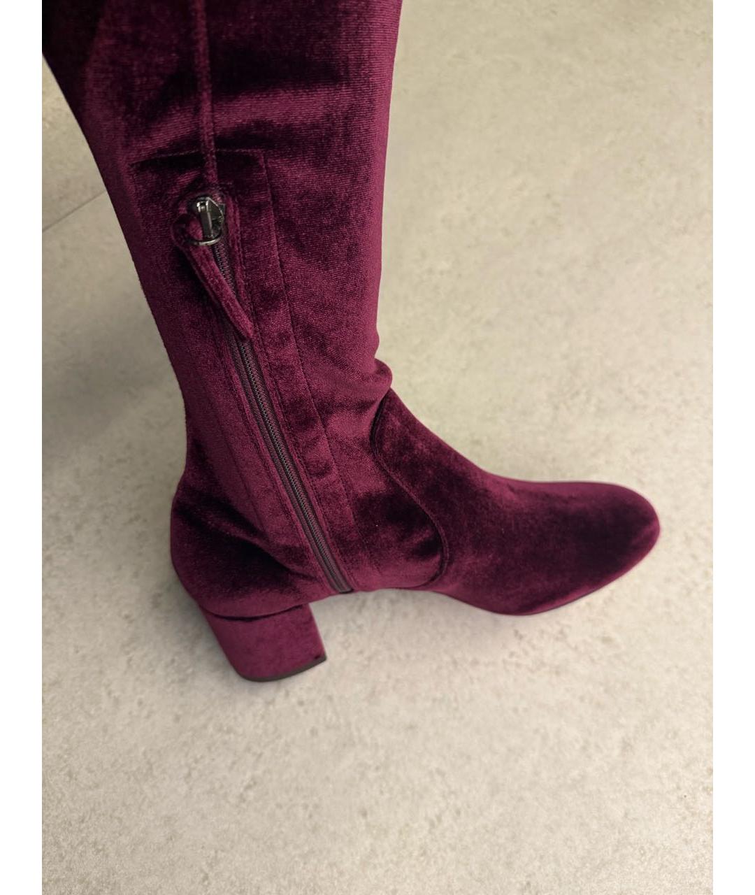 AQUAZZURA Бордовые текстильные ботфорты, фото 4