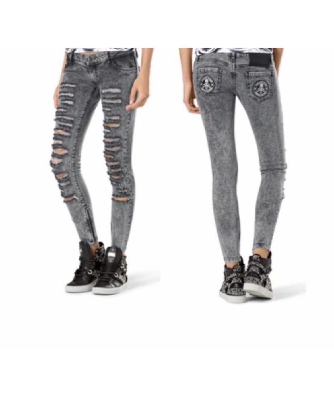 PHILIPP PLEIN Серые хлопко-эластановые джинсы слим, фото 6