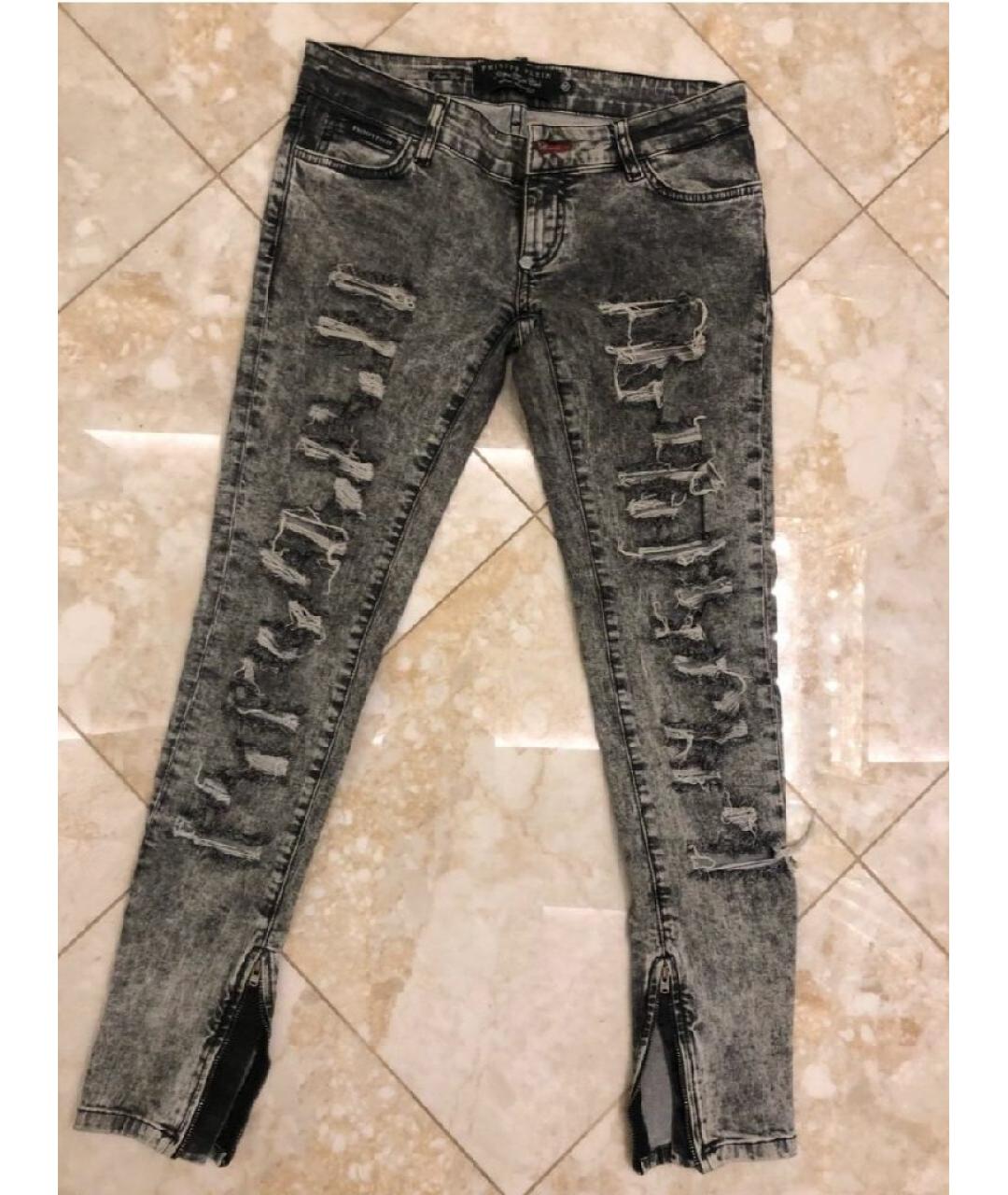 PHILIPP PLEIN Серые хлопко-эластановые джинсы слим, фото 7