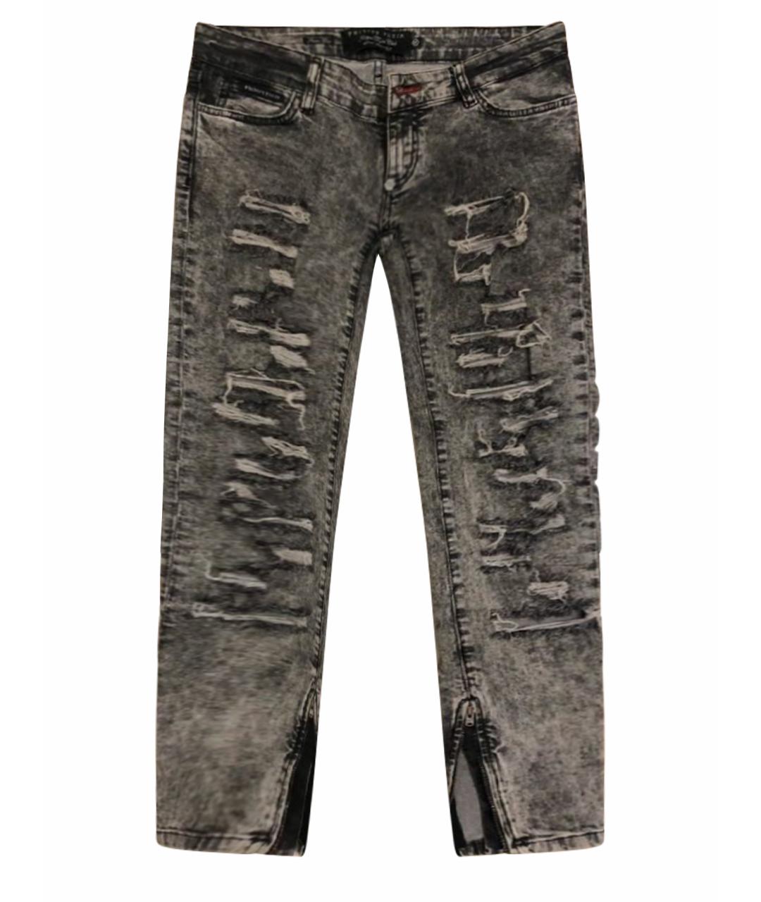 PHILIPP PLEIN Серые хлопко-эластановые джинсы слим, фото 1